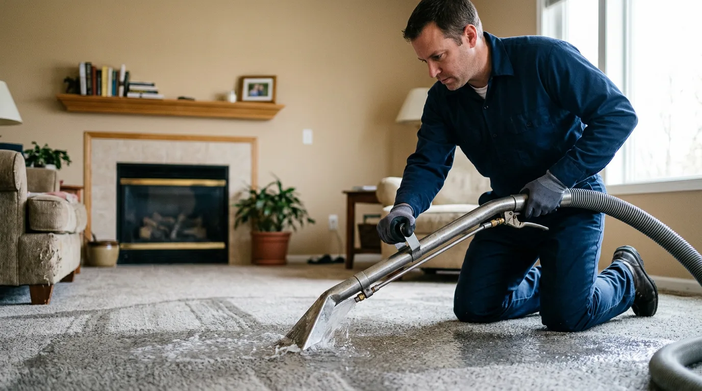 Water damage restoration technician working near Aviston, IL